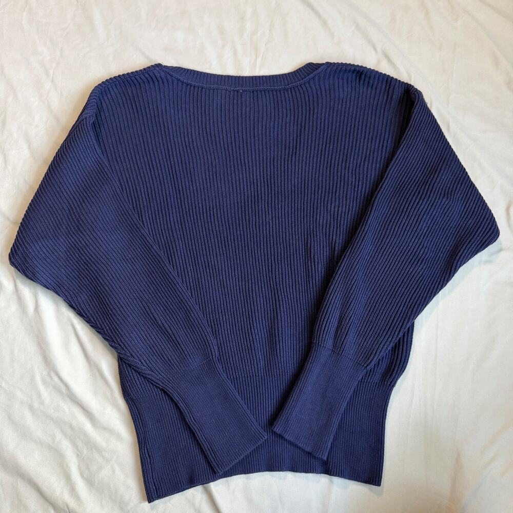 Free People, Dark Blue, V-Neck, Ribbed Sweater- L - Picture 3 of 8